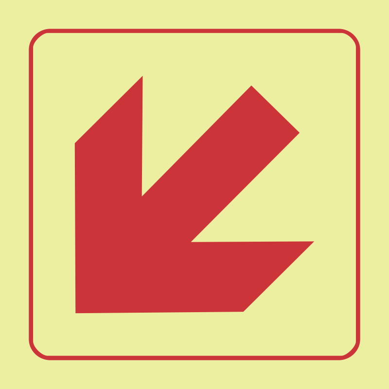 F52 - SABS Diagonal arrow down left photoluminescent safety sign